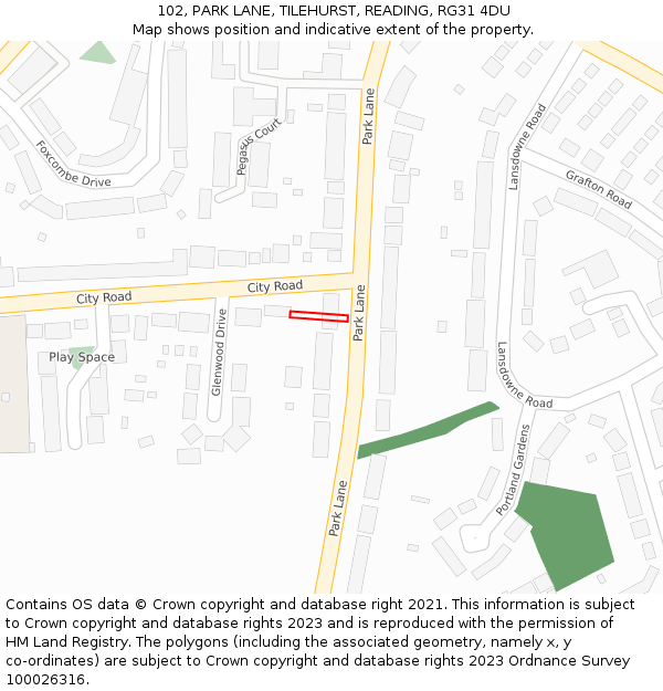 102, PARK LANE, TILEHURST, READING, RG31 4DU: Location map and indicative extent of plot