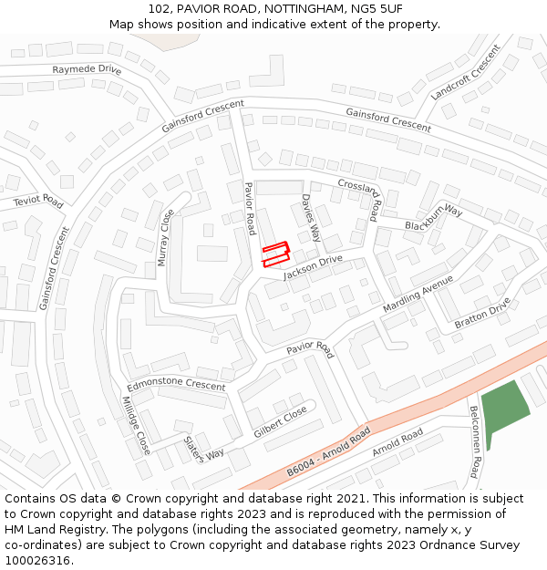 102, PAVIOR ROAD, NOTTINGHAM, NG5 5UF: Location map and indicative extent of plot