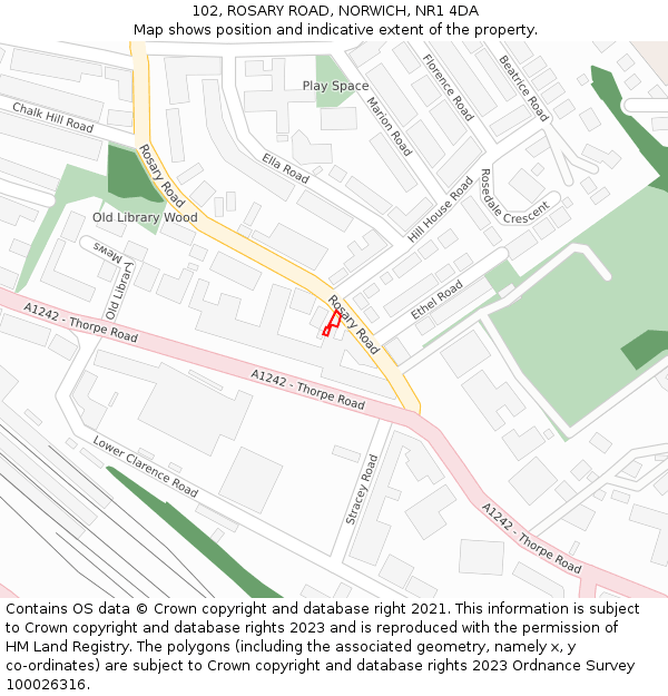 102, ROSARY ROAD, NORWICH, NR1 4DA: Location map and indicative extent of plot