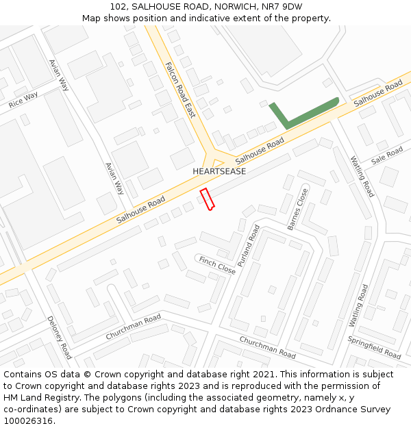 102, SALHOUSE ROAD, NORWICH, NR7 9DW: Location map and indicative extent of plot