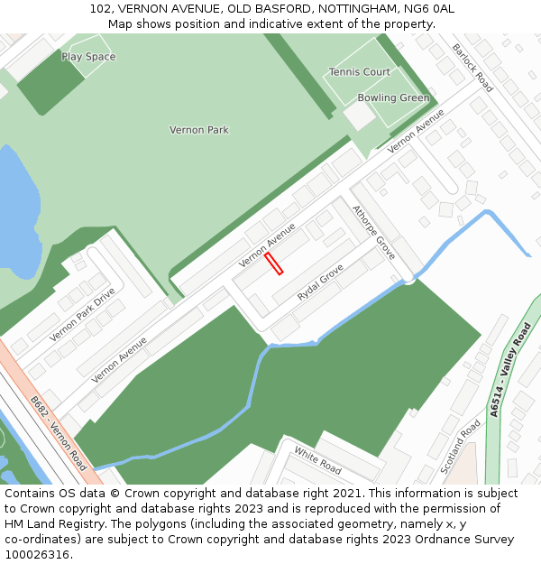 102, VERNON AVENUE, OLD BASFORD, NOTTINGHAM, NG6 0AL: Location map and indicative extent of plot