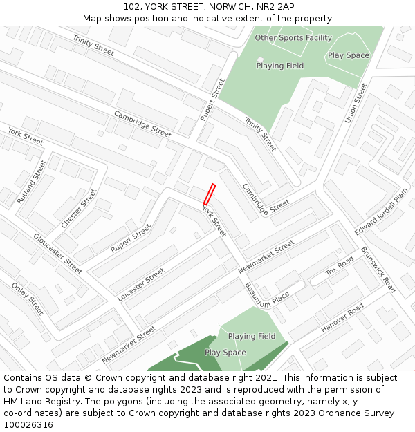 102, YORK STREET, NORWICH, NR2 2AP: Location map and indicative extent of plot