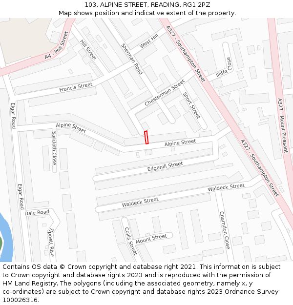 103, ALPINE STREET, READING, RG1 2PZ: Location map and indicative extent of plot