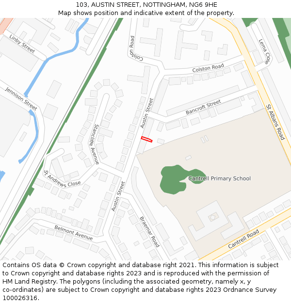103, AUSTIN STREET, NOTTINGHAM, NG6 9HE: Location map and indicative extent of plot