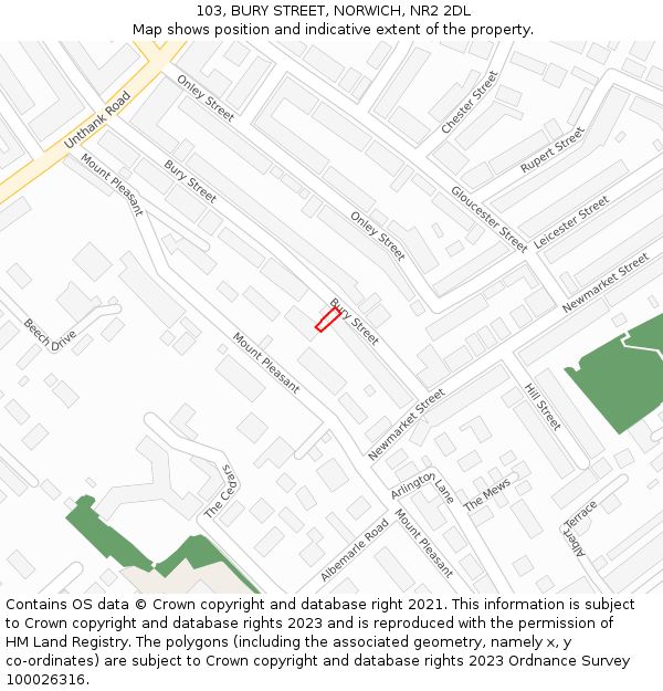 103, BURY STREET, NORWICH, NR2 2DL: Location map and indicative extent of plot