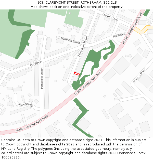 103, CLAREMONT STREET, ROTHERHAM, S61 2LS: Location map and indicative extent of plot