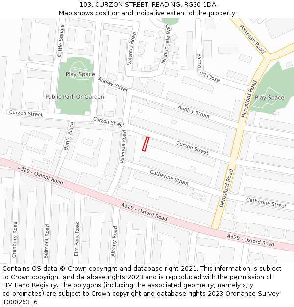 103, CURZON STREET, READING, RG30 1DA: Location map and indicative extent of plot