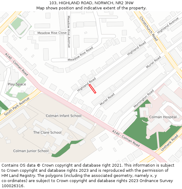 103, HIGHLAND ROAD, NORWICH, NR2 3NW: Location map and indicative extent of plot
