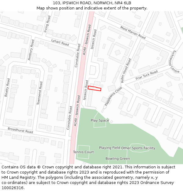 103, IPSWICH ROAD, NORWICH, NR4 6LB: Location map and indicative extent of plot