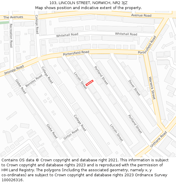 103, LINCOLN STREET, NORWICH, NR2 3JZ: Location map and indicative extent of plot