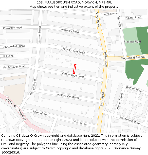 103, MARLBOROUGH ROAD, NORWICH, NR3 4PL: Location map and indicative extent of plot