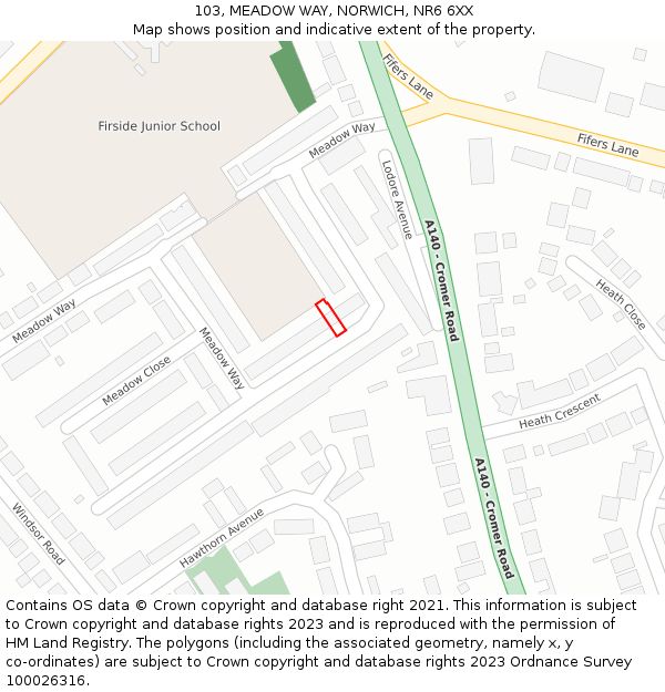 103, MEADOW WAY, NORWICH, NR6 6XX: Location map and indicative extent of plot