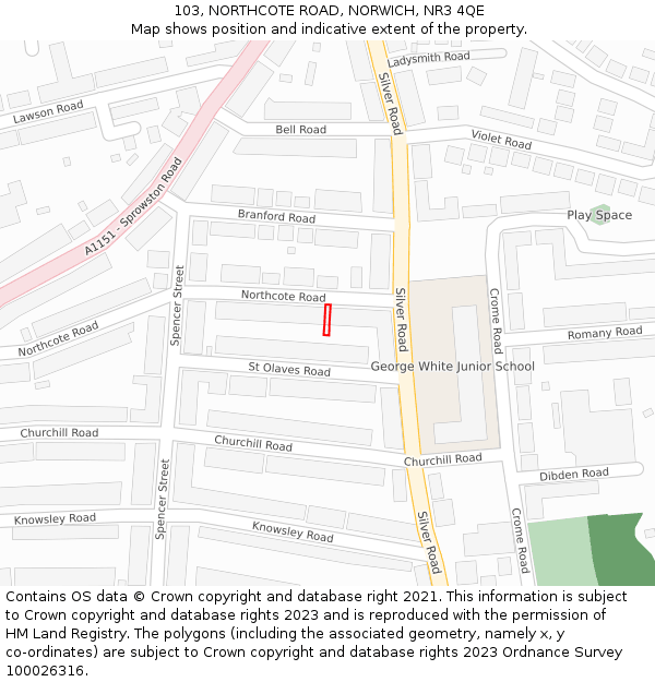 103, NORTHCOTE ROAD, NORWICH, NR3 4QE: Location map and indicative extent of plot