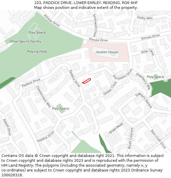103, PADDICK DRIVE, LOWER EARLEY, READING, RG6 4HF: Location map and indicative extent of plot