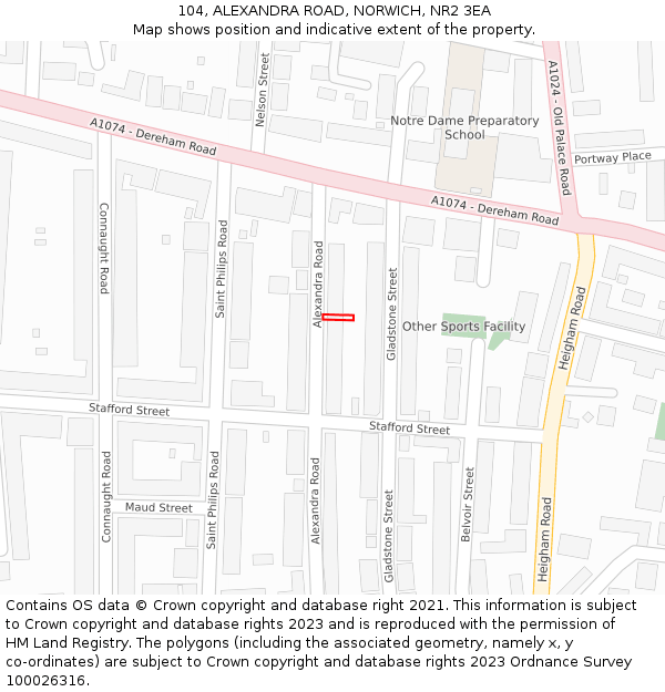 104, ALEXANDRA ROAD, NORWICH, NR2 3EA: Location map and indicative extent of plot