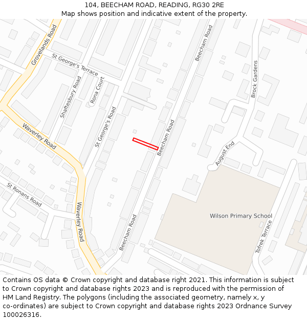 104, BEECHAM ROAD, READING, RG30 2RE: Location map and indicative extent of plot