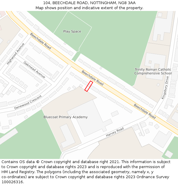 104, BEECHDALE ROAD, NOTTINGHAM, NG8 3AA: Location map and indicative extent of plot