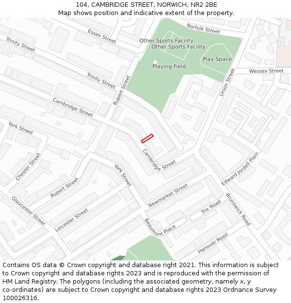 104, CAMBRIDGE STREET, NORWICH, NR2 2BE: Location map and indicative extent of plot