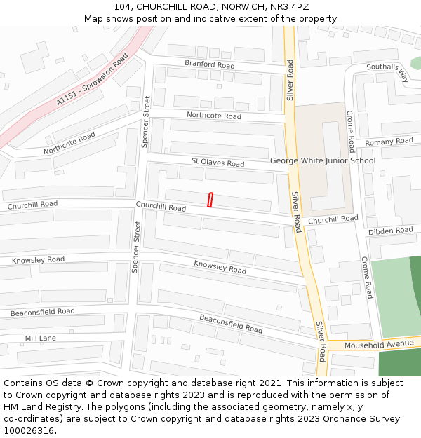 104, CHURCHILL ROAD, NORWICH, NR3 4PZ: Location map and indicative extent of plot