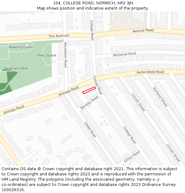 104, COLLEGE ROAD, NORWICH, NR2 3JN: Location map and indicative extent of plot