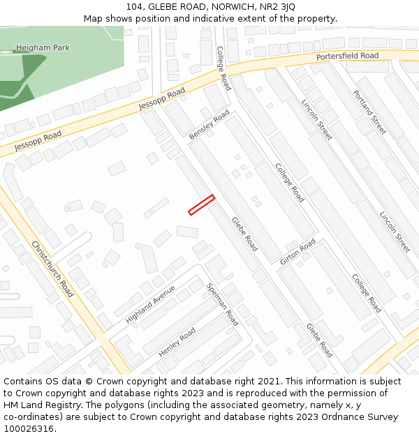 104, GLEBE ROAD, NORWICH, NR2 3JQ: Location map and indicative extent of plot