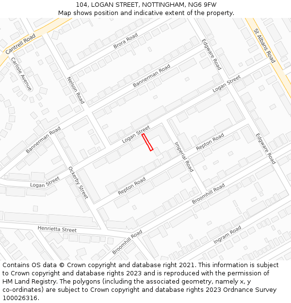 104, LOGAN STREET, NOTTINGHAM, NG6 9FW: Location map and indicative extent of plot