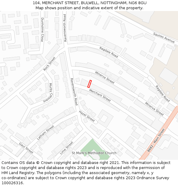 104, MERCHANT STREET, BULWELL, NOTTINGHAM, NG6 8GU: Location map and indicative extent of plot