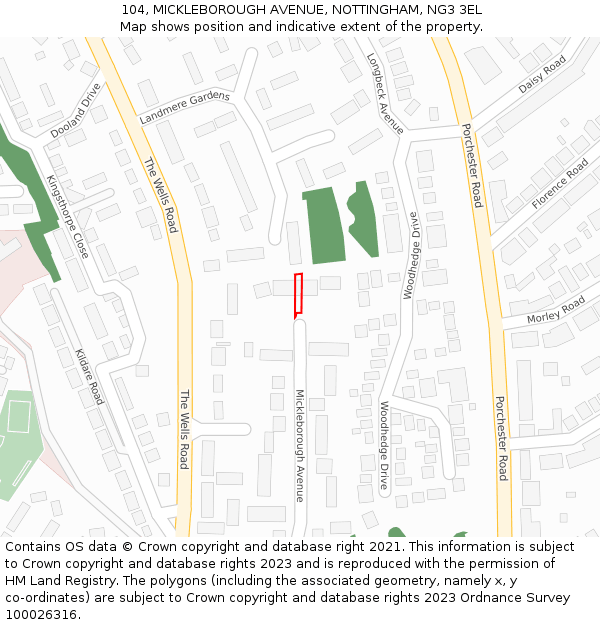 104, MICKLEBOROUGH AVENUE, NOTTINGHAM, NG3 3EL: Location map and indicative extent of plot