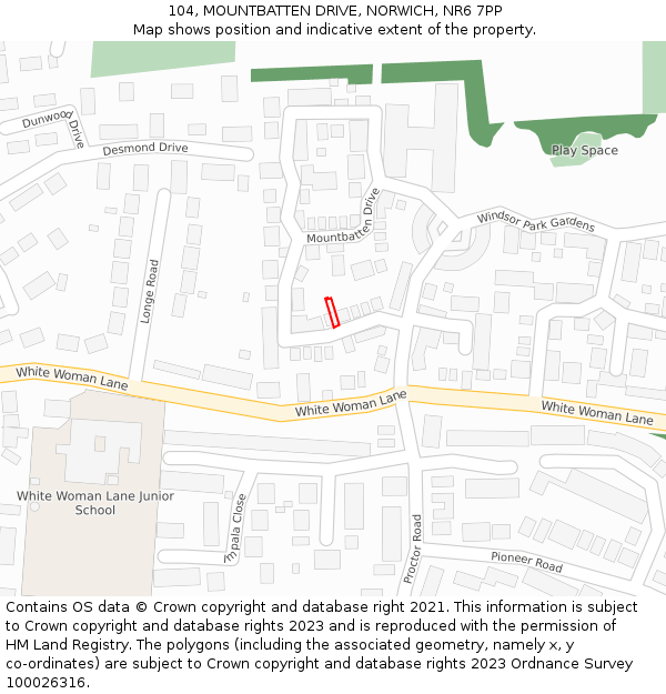 104, MOUNTBATTEN DRIVE, NORWICH, NR6 7PP: Location map and indicative extent of plot