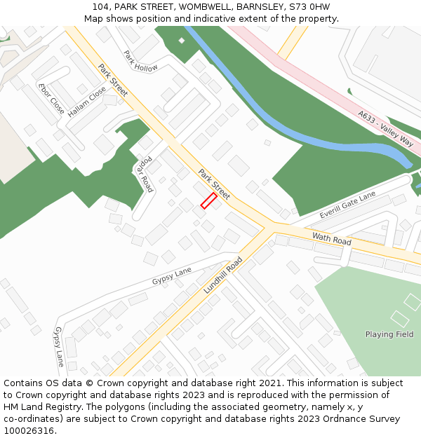104, PARK STREET, WOMBWELL, BARNSLEY, S73 0HW: Location map and indicative extent of plot
