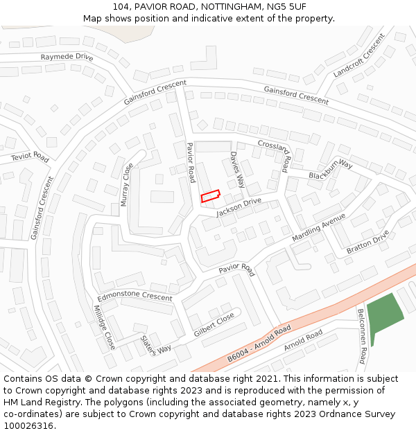 104, PAVIOR ROAD, NOTTINGHAM, NG5 5UF: Location map and indicative extent of plot