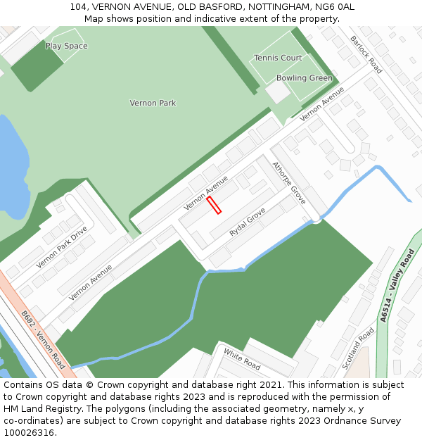 104, VERNON AVENUE, OLD BASFORD, NOTTINGHAM, NG6 0AL: Location map and indicative extent of plot