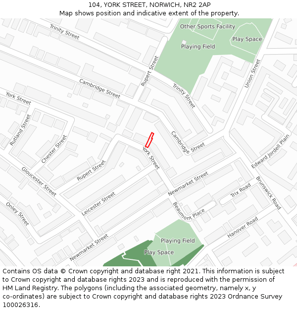104, YORK STREET, NORWICH, NR2 2AP: Location map and indicative extent of plot