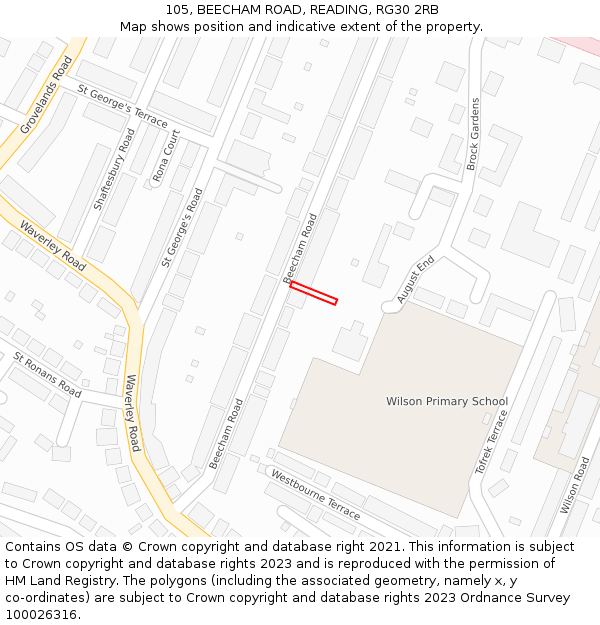 105, BEECHAM ROAD, READING, RG30 2RB: Location map and indicative extent of plot