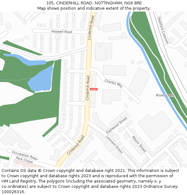 105, CINDERHILL ROAD, NOTTINGHAM, NG6 8RE: Location map and indicative extent of plot