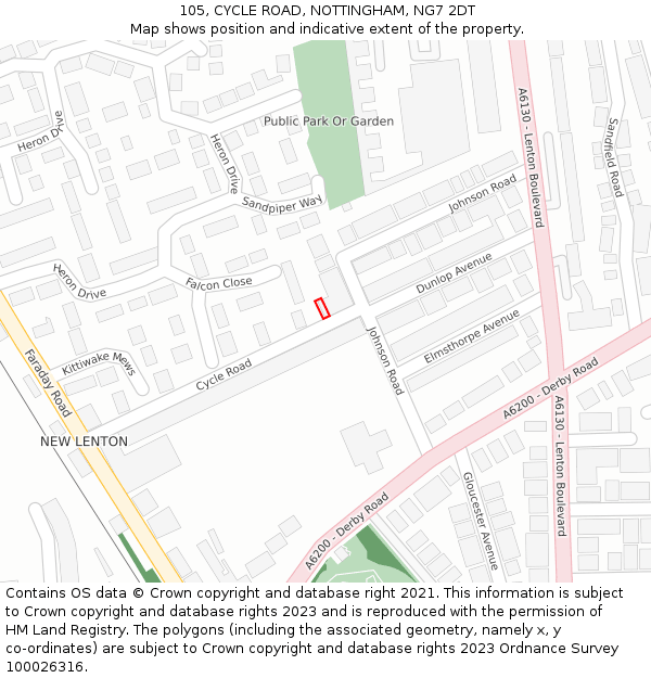 105, CYCLE ROAD, NOTTINGHAM, NG7 2DT: Location map and indicative extent of plot