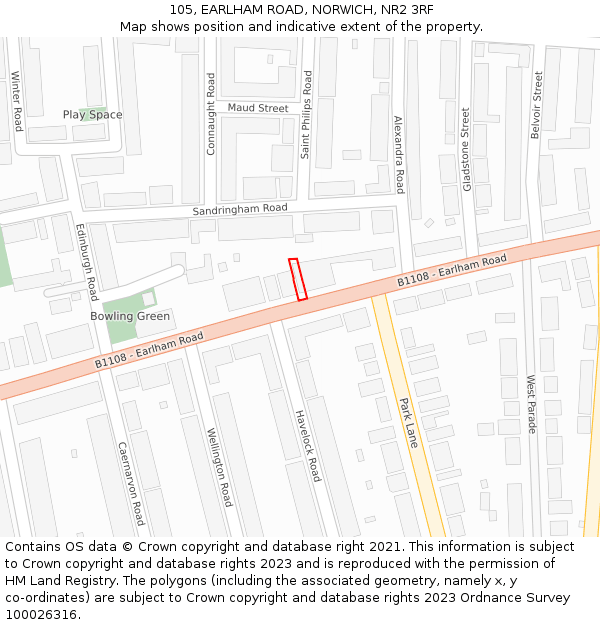 105, EARLHAM ROAD, NORWICH, NR2 3RF: Location map and indicative extent of plot