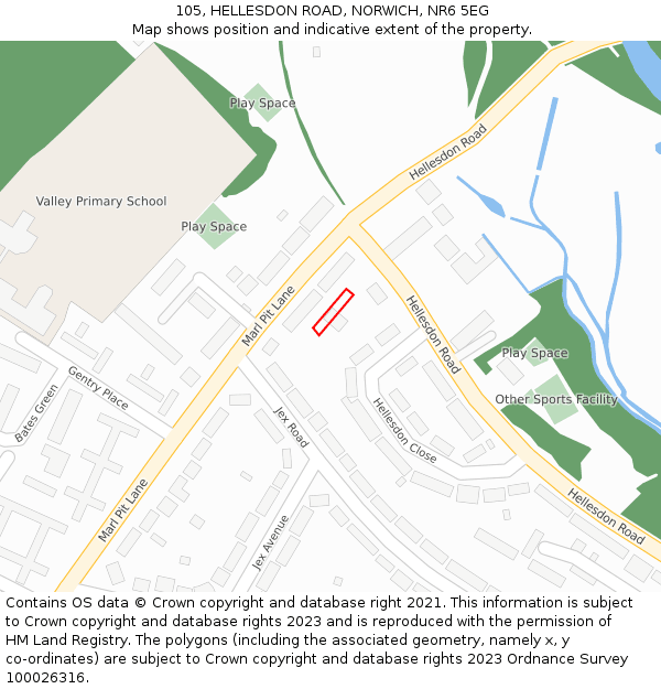 105, HELLESDON ROAD, NORWICH, NR6 5EG: Location map and indicative extent of plot