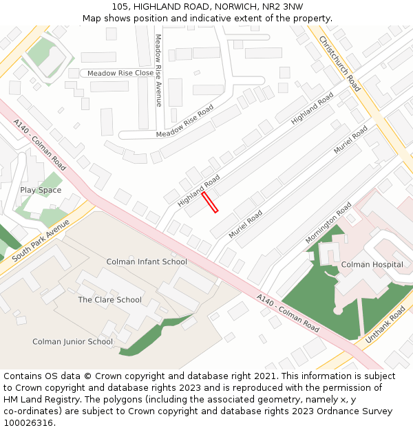 105, HIGHLAND ROAD, NORWICH, NR2 3NW: Location map and indicative extent of plot