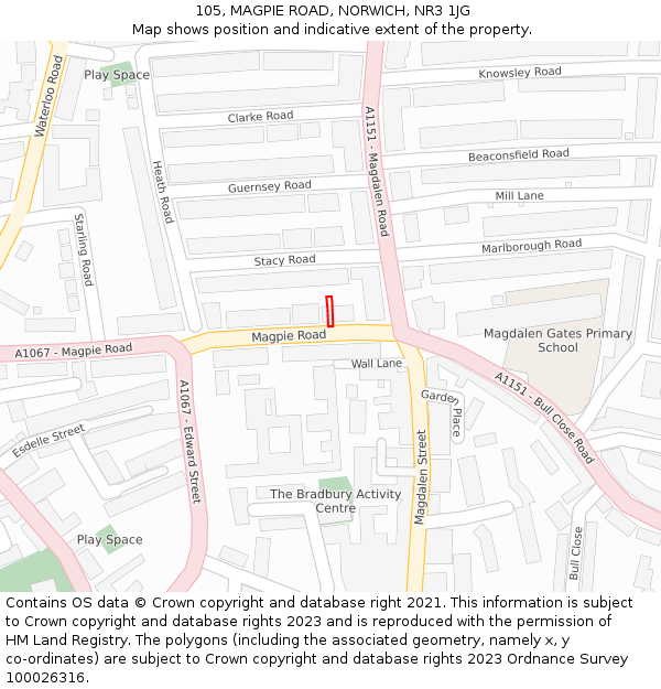 105, MAGPIE ROAD, NORWICH, NR3 1JG: Location map and indicative extent of plot