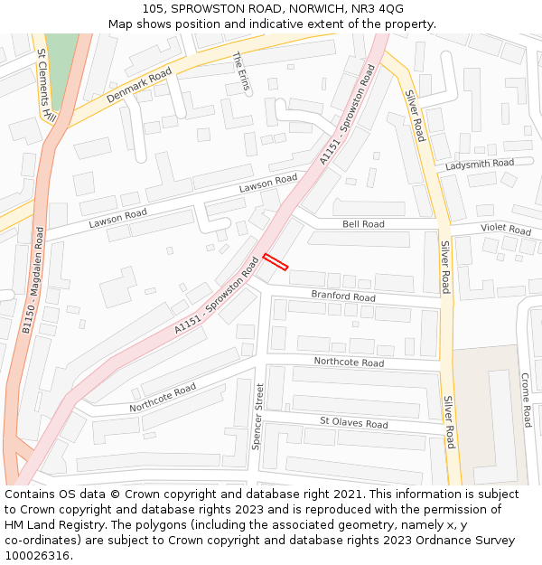105, SPROWSTON ROAD, NORWICH, NR3 4QG: Location map and indicative extent of plot