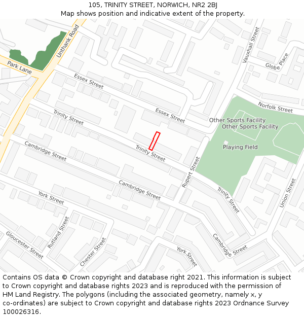105, TRINITY STREET, NORWICH, NR2 2BJ: Location map and indicative extent of plot