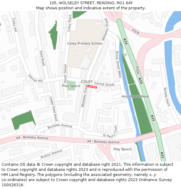 105, WOLSELEY STREET, READING, RG1 6AY: Location map and indicative extent of plot