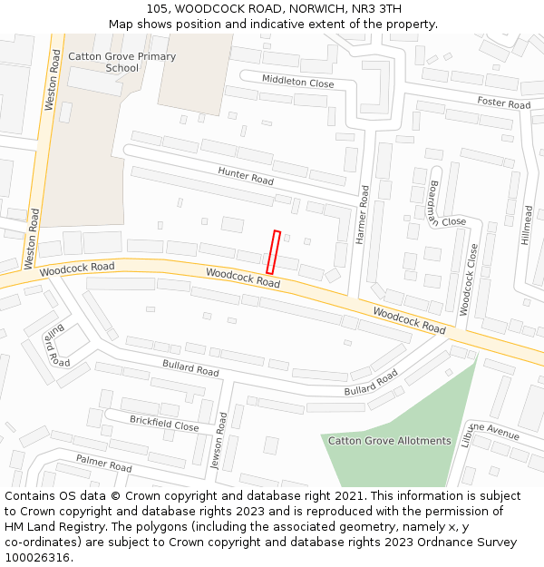 105, WOODCOCK ROAD, NORWICH, NR3 3TH: Location map and indicative extent of plot