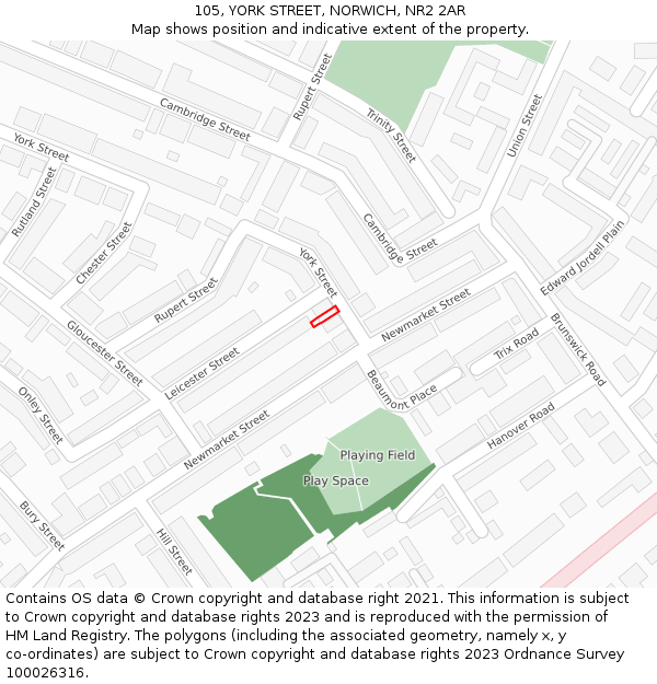 105, YORK STREET, NORWICH, NR2 2AR: Location map and indicative extent of plot