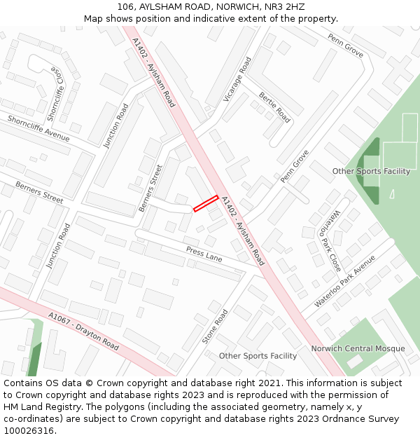 106, AYLSHAM ROAD, NORWICH, NR3 2HZ: Location map and indicative extent of plot