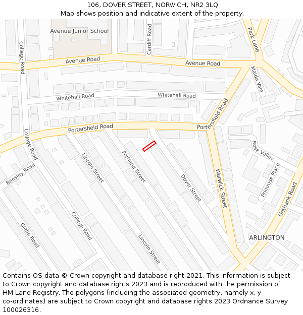 106, DOVER STREET, NORWICH, NR2 3LQ: Location map and indicative extent of plot