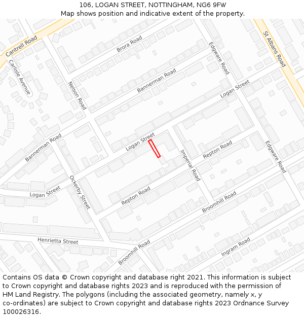 106, LOGAN STREET, NOTTINGHAM, NG6 9FW: Location map and indicative extent of plot