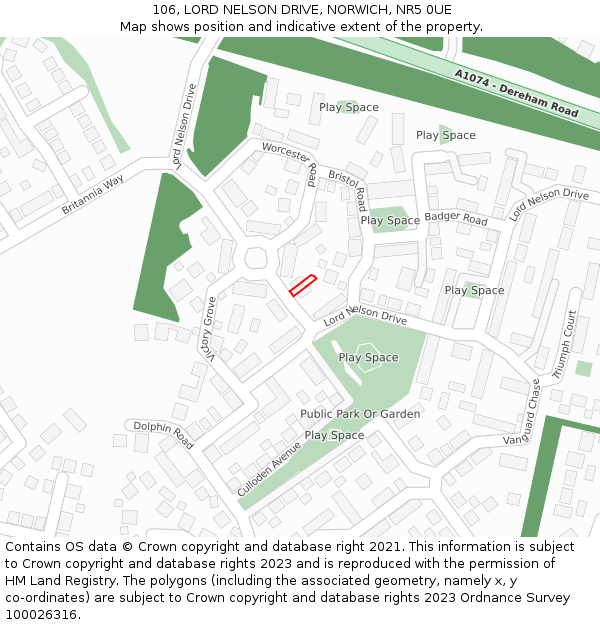 106, LORD NELSON DRIVE, NORWICH, NR5 0UE: Location map and indicative extent of plot