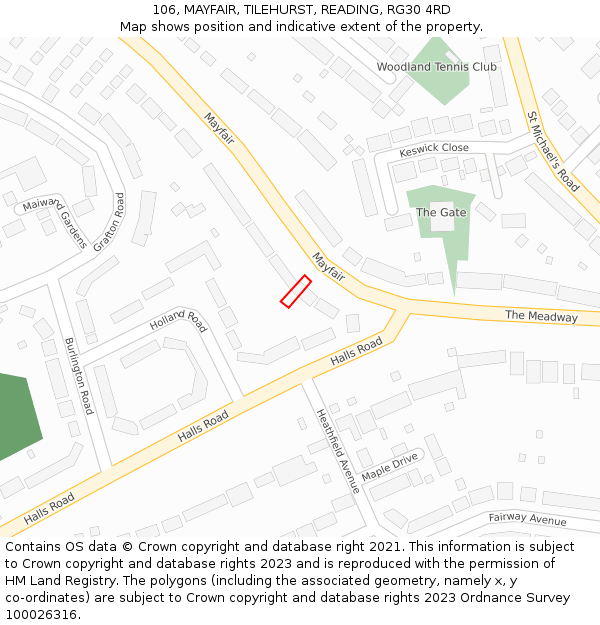 106, MAYFAIR, TILEHURST, READING, RG30 4RD: Location map and indicative extent of plot